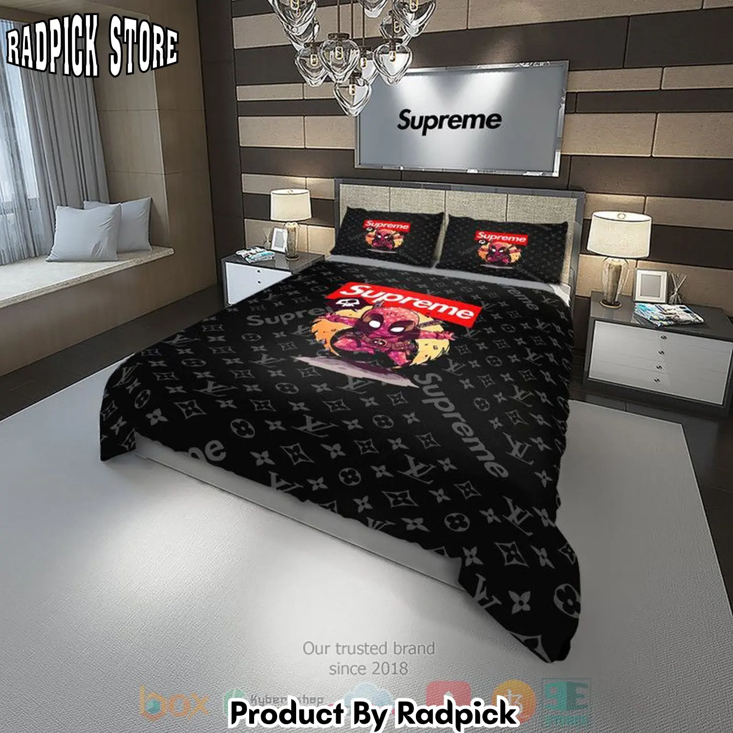 Radpick best deadpool chibi supreme louis vuitton black pattern quilt bedroom sets rp3278357
